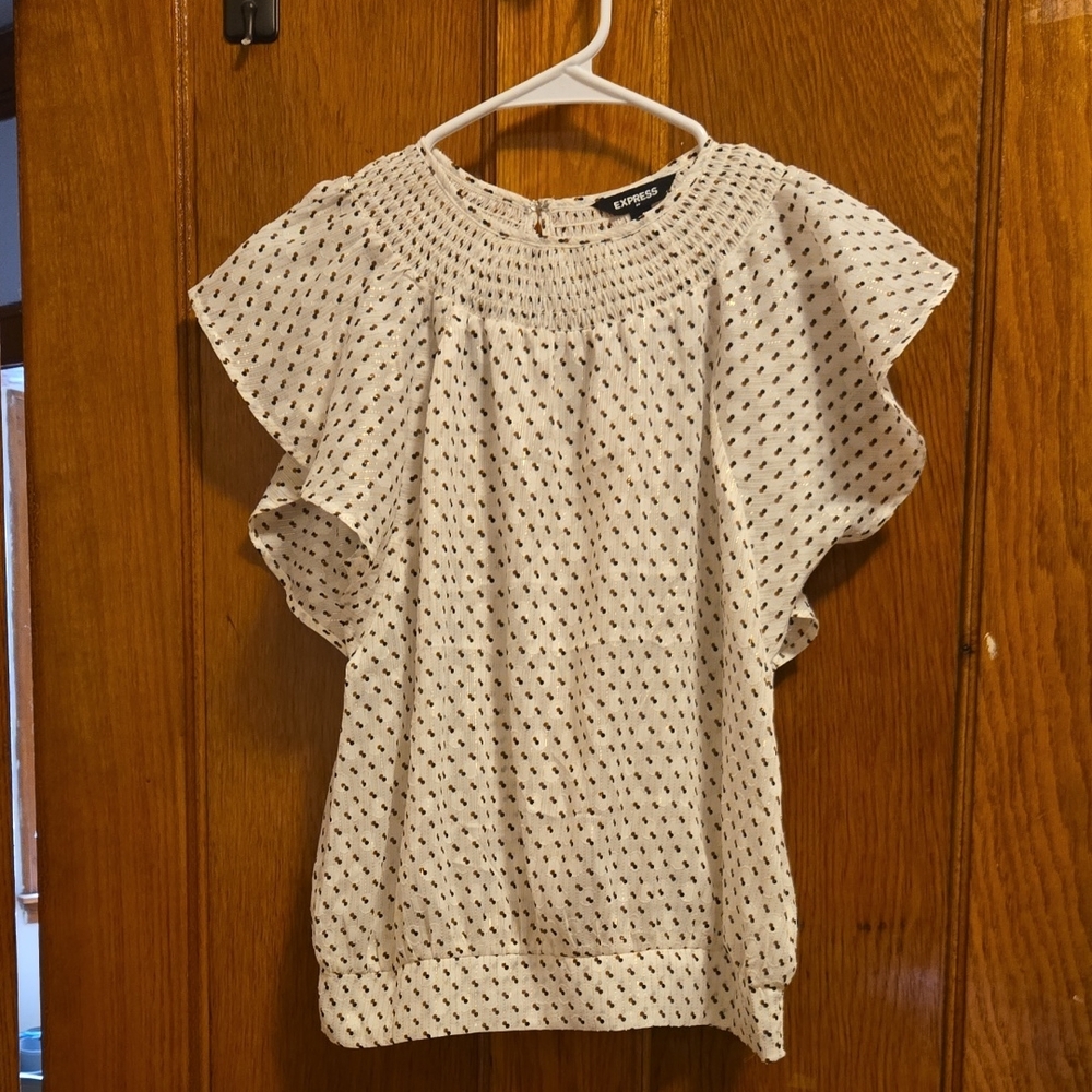 Express Cream and Black Smocked Blouse